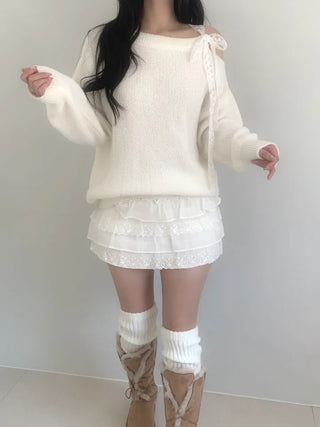 Lace shoulder strap loose fit knit