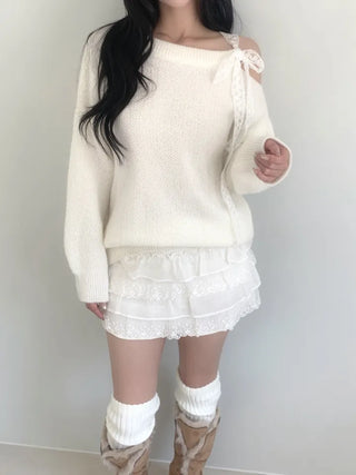 Lace shoulder strap loose fit knit