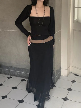 Open square puff strap top