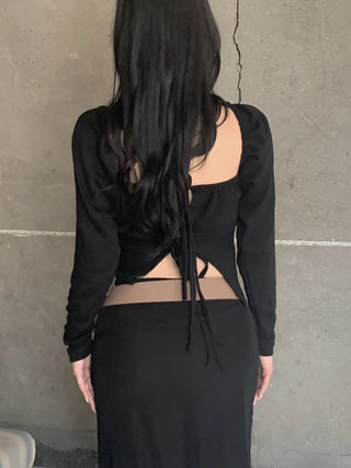 Open square puff strap top