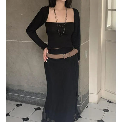 Open square puff strap top