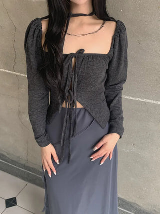 Open square puff strap top