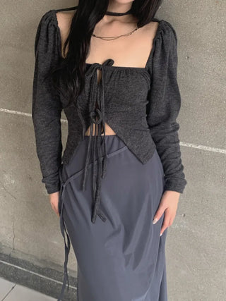 Open square puff strap top