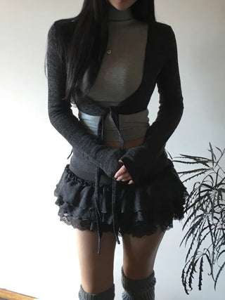Slub knit bolero cardigan