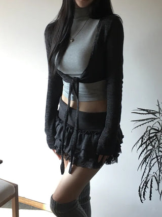 Slub knit bolero cardigan