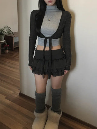 Slub knit bolero cardigan