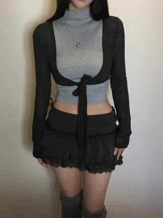 Slub knit bolero cardigan