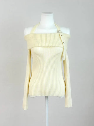 Dewey Halter Buckle Off-Shoulder Knit