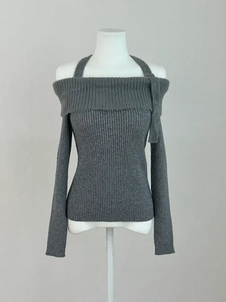 Dewey Halter Buckle Off-Shoulder Knit