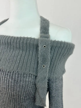 Dewey Halter Buckle Off-Shoulder Knit