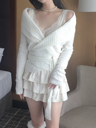 Faye Lace Top & Shawl Cardigan Set