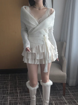 Faye Lace Top & Shawl Cardigan Set