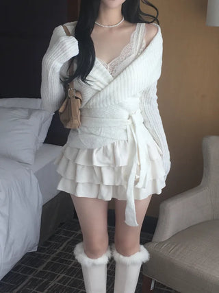 Faye Lace Top & Shawl Cardigan Set