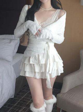 Faye Lace Top & Shawl Cardigan Set