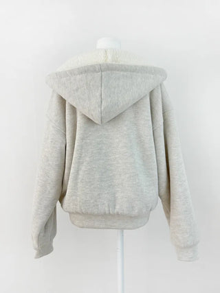 Rivet knit fur hooded zip-up
