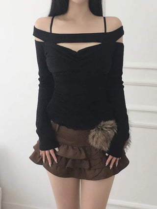 Knit mesh long sleeve T-shirt