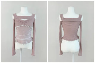 Knit mesh long sleeve T-shirt