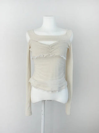 Knit mesh long sleeve T-shirt