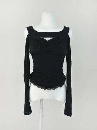 Knit mesh long sleeve T-shirt