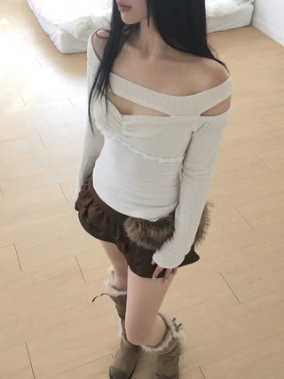 Knit mesh long sleeve T-shirt
