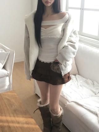 Knit mesh long sleeve T-shirt