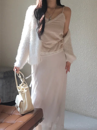 Lace Strap Velvet Long Sleeveless