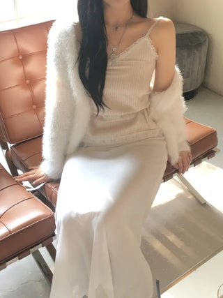Lace Strap Velvet Long Sleeveless