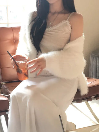 Lace Strap Velvet Long Sleeveless