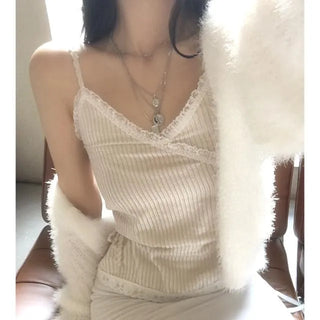 Lace Strap Velvet Long Sleeveless