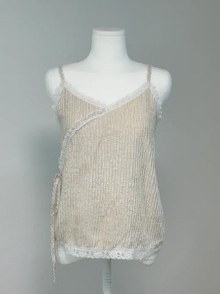 Lace Strap Velvet Long Sleeveless