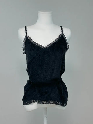 Lace Strap Velvet Long Sleeveless
