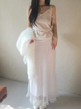 Lace Strap Velvet Long Sleeveless