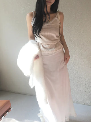 Lace Strap Velvet Long Sleeveless