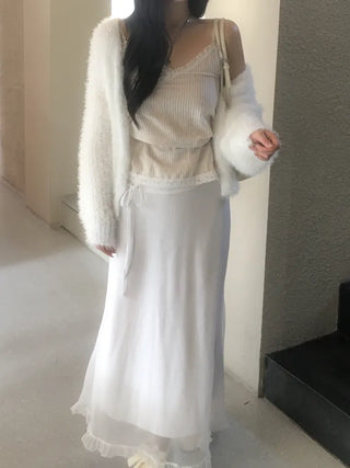 Lace Strap Velvet Long Sleeveless