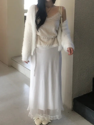 Lace Strap Velvet Long Sleeveless