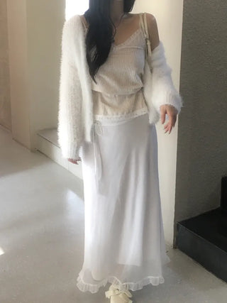Lace Strap Velvet Long Sleeveless