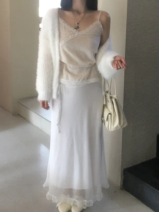 Lace Strap Velvet Long Sleeveless