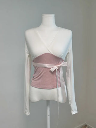 Asa Lab V-neck Ribbon Strap Tee