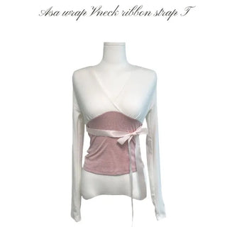 Asa Lab V-neck Ribbon Strap Tee