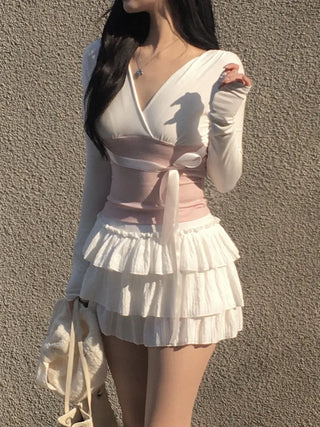 Asa Lab V-neck Ribbon Strap Tee