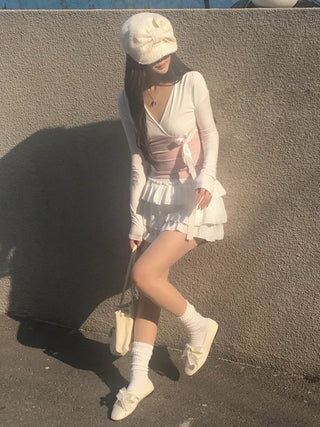 Asa Lab V-neck Ribbon Strap Tee