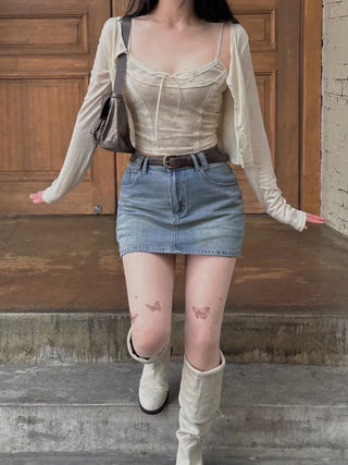 Ribbon Flower Lace Crop Nashi Cardigan