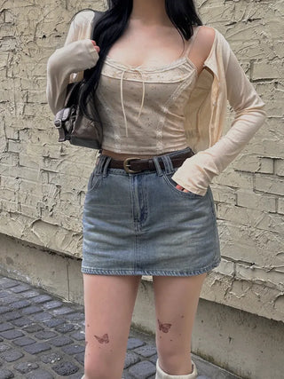 Ribbon Flower Lace Crop Nashi Cardigan
