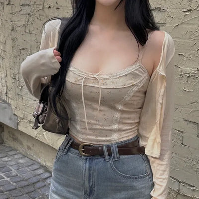 Ribbon Flower Lace Crop Nashi Cardigan