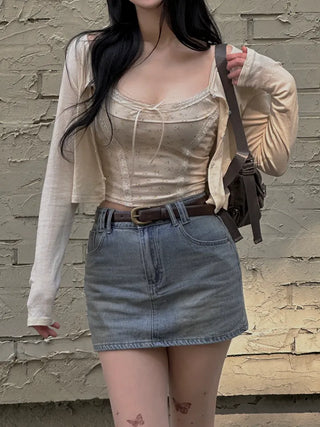 Ribbon Flower Lace Crop Nashi Cardigan
