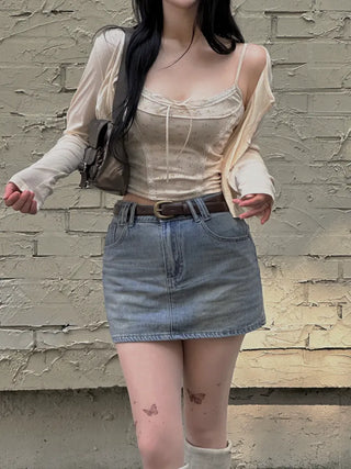 Ribbon Flower Lace Crop Nashi Cardigan
