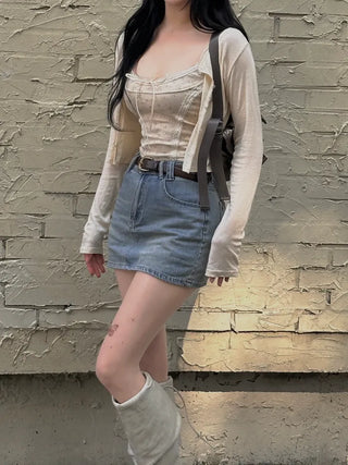 Ribbon Flower Lace Crop Nashi Cardigan