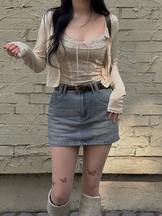 Ribbon Flower Lace Crop Nashi Cardigan