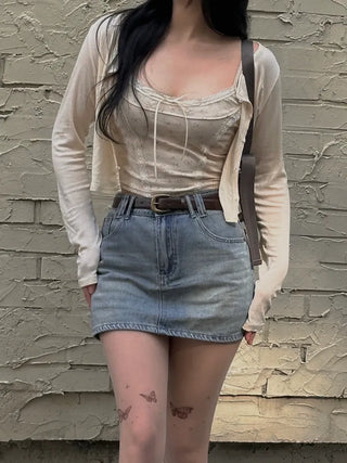 Ribbon Flower Lace Crop Nashi Cardigan