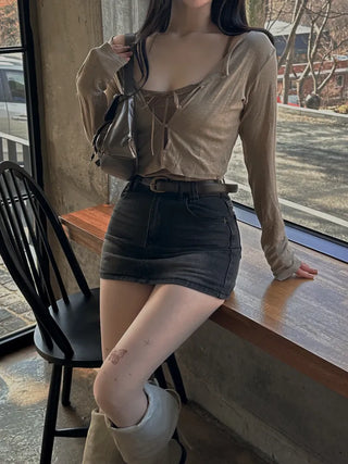 Ribbon Flower Lace Crop Nashi Cardigan